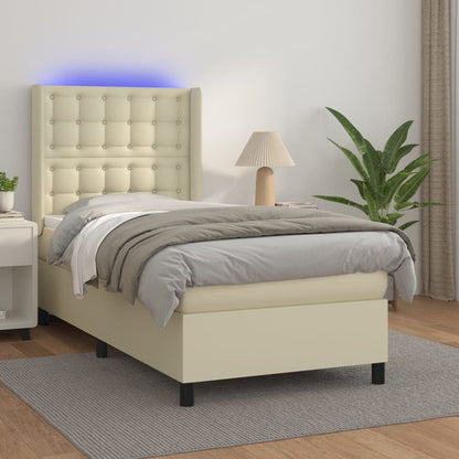 Giroletto a Molle con Materasso e LED Crema 90x200cm Similpelle