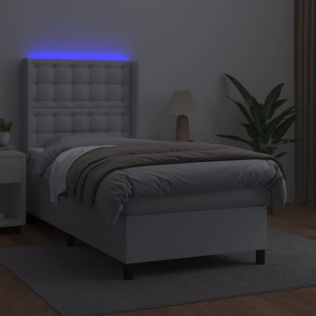 Giroletto Molle con Materasso e LED Bianco 100x200cm Similpelle