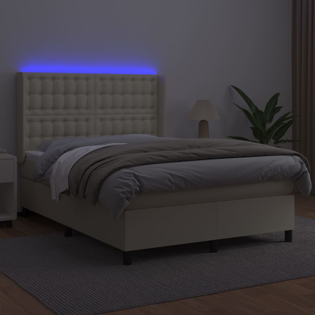 Giroletto a Molle con Materasso e LED Crema 140x190 cm