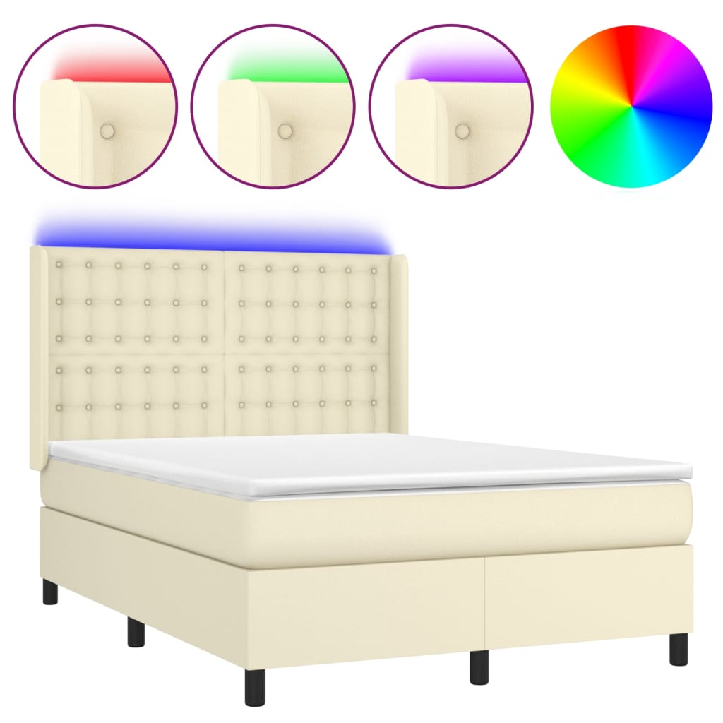 Giroletto a Molle con Materasso e LED Crema 140x200 cm