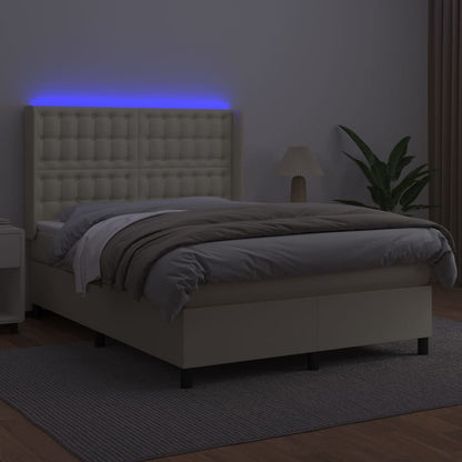 Giroletto a Molle con Materasso e LED Crema 140x200 cm