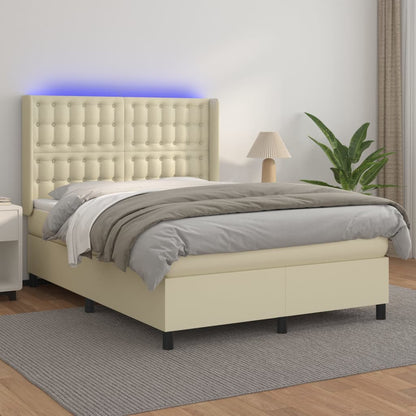 Giroletto a Molle con Materasso e LED Crema 140x200 cm