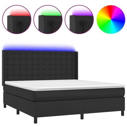 Giroletto a Molle con Materasso e LED Nero 180x200cm Similpelle