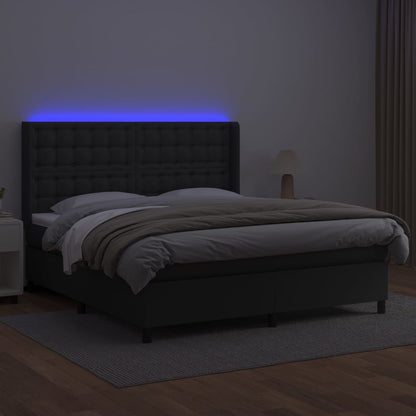 Giroletto a Molle con Materasso e LED Nero 180x200cm Similpelle