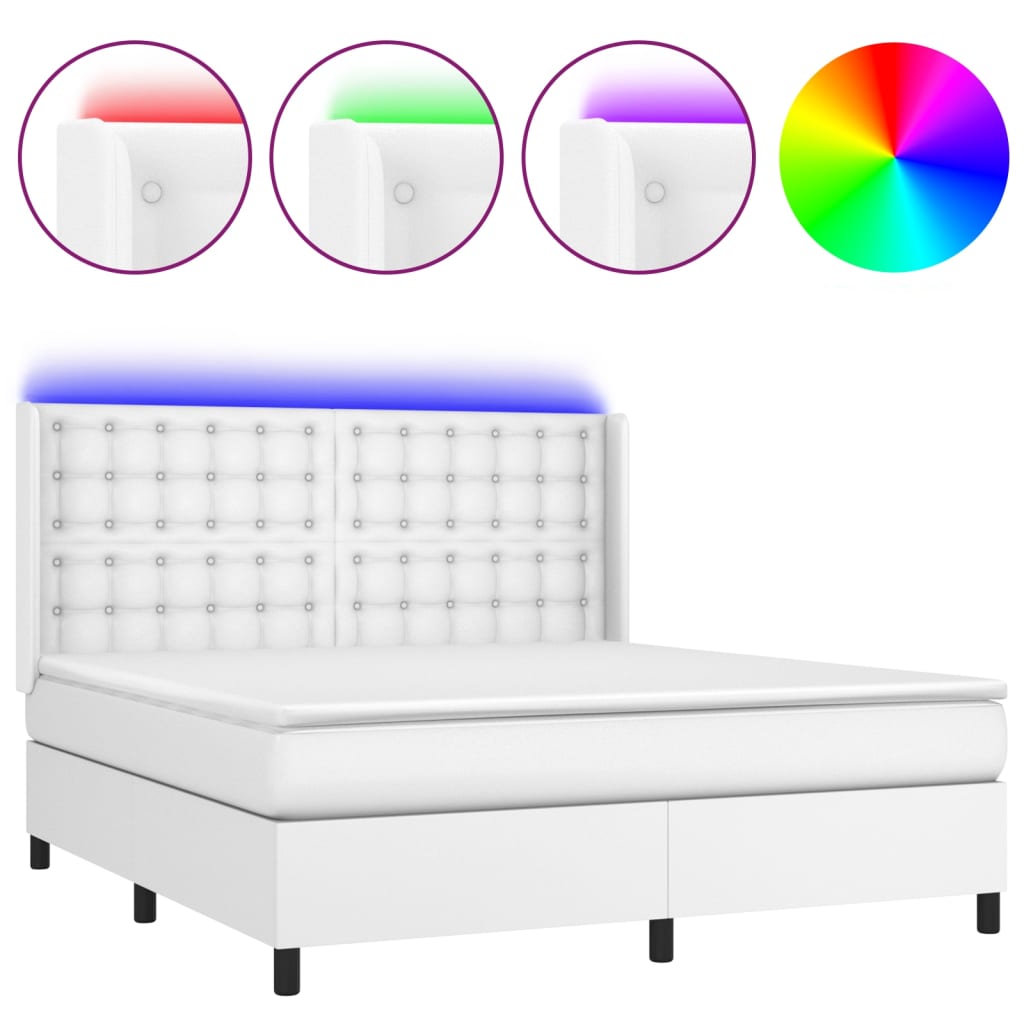 Giroletto Molle con Materasso e LED Bianco 180x200cm Similpelle
