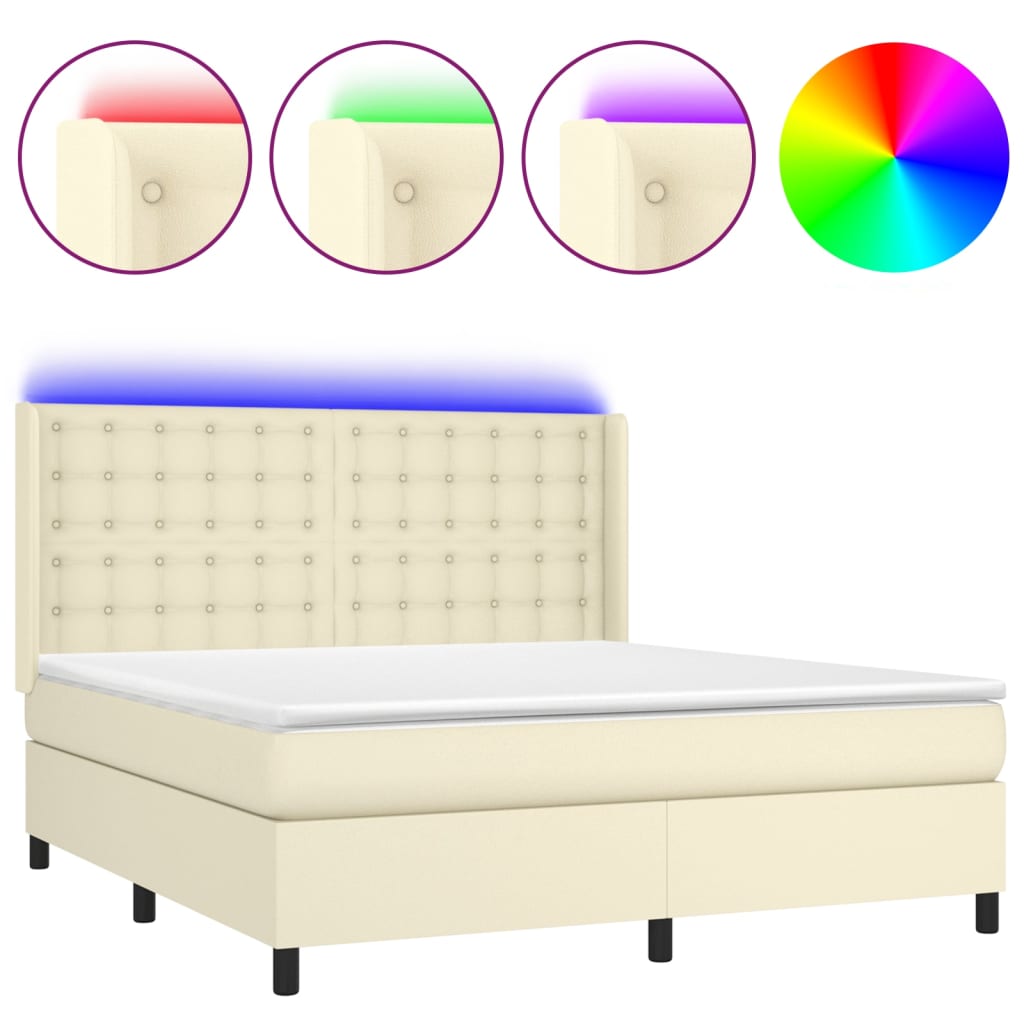 Giroletto a Molle con Materasso e LED Crema 180x200 cm