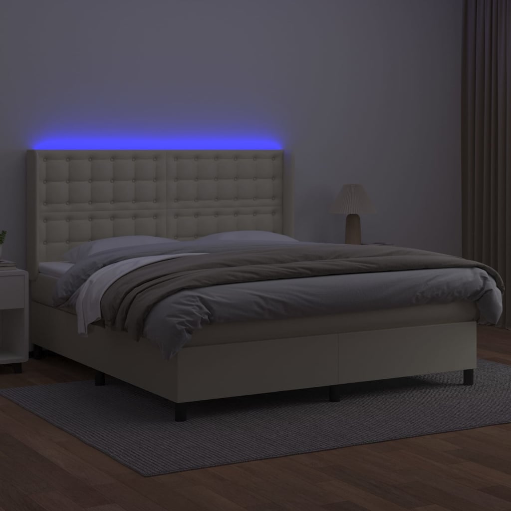 Giroletto a Molle con Materasso e LED Crema 180x200 cm