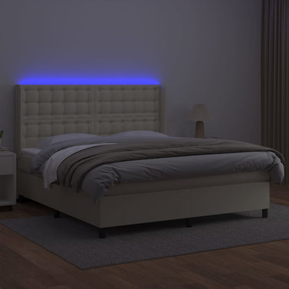 Giroletto a Molle con Materasso e LED Crema 180x200 cm