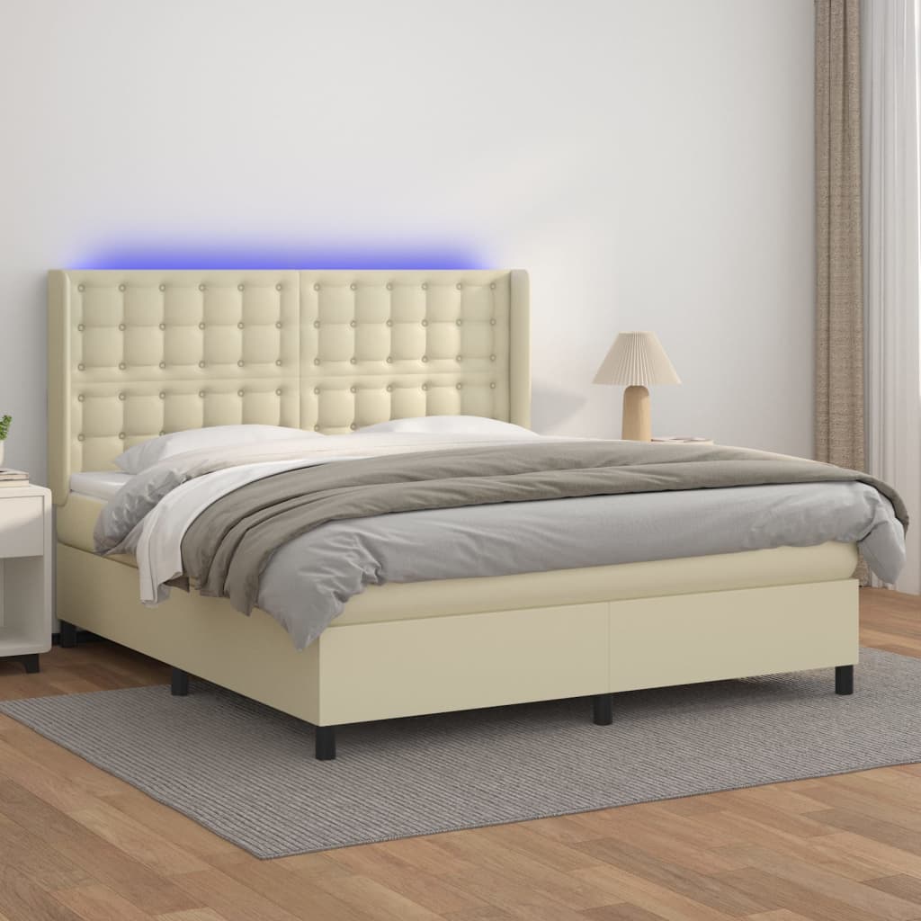Giroletto a Molle con Materasso e LED Crema 180x200 cm