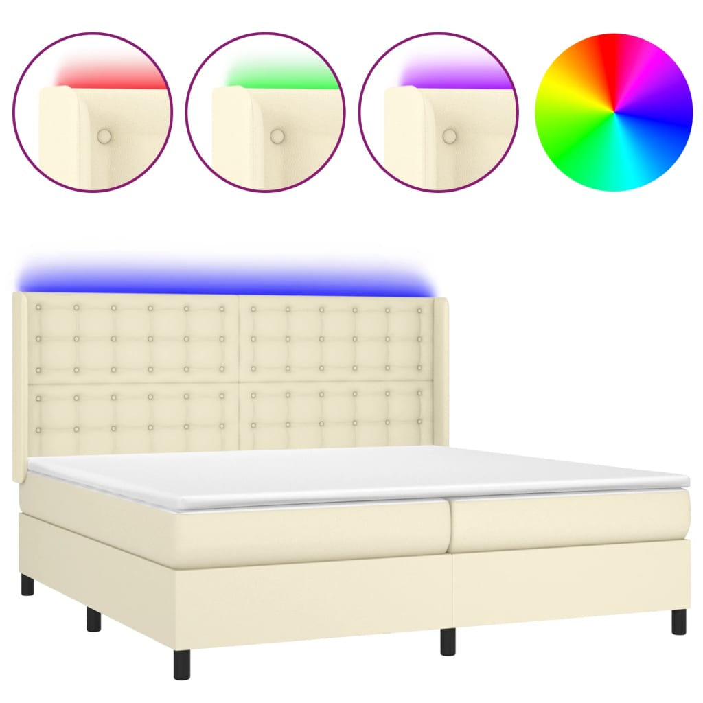 Giroletto a Molle con Materasso e LED Crema 200x200 cm