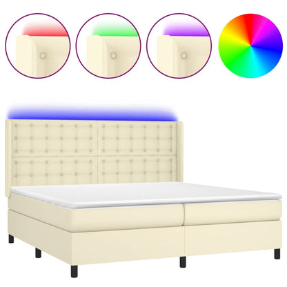 Giroletto a Molle con Materasso e LED Crema 200x200 cm