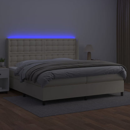 Giroletto a Molle con Materasso e LED Crema 200x200 cm