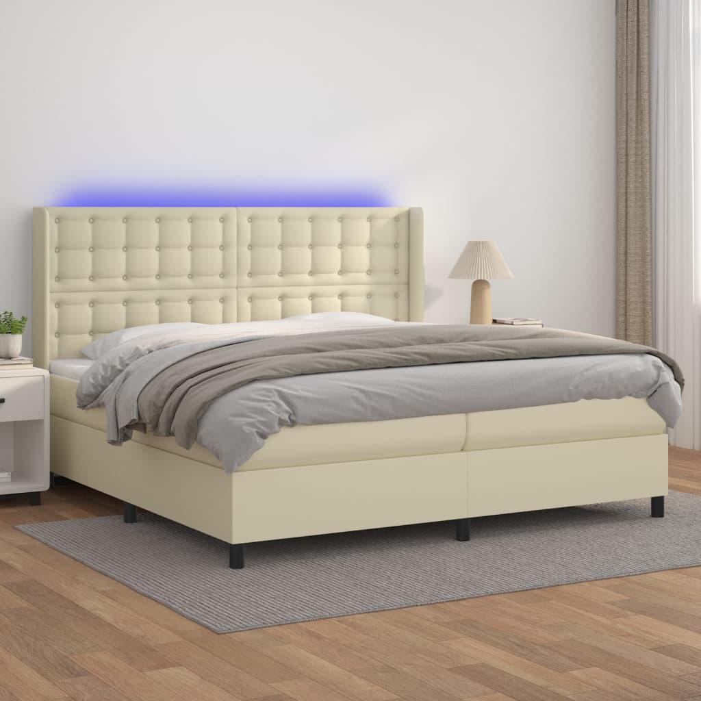 Giroletto a Molle con Materasso e LED Crema 200x200 cm