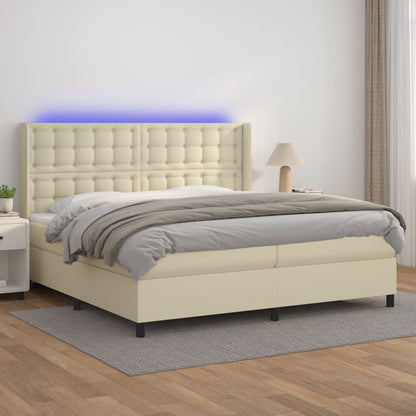 Giroletto a Molle con Materasso e LED Crema 200x200 cm