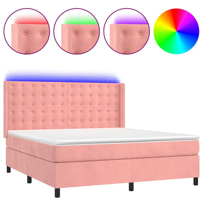 Letto a Molle con Materasso e LED Rosa 180x200 cm in Velluto