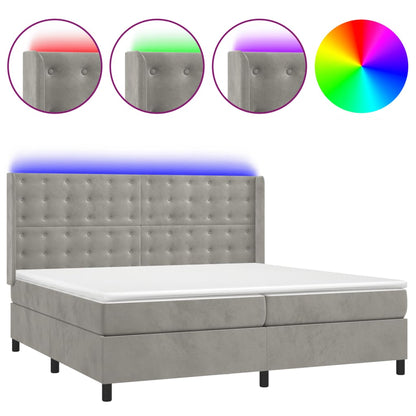 Letto a Molle Materasso e LED Grigio Chiaro 200x200 cm Velluto