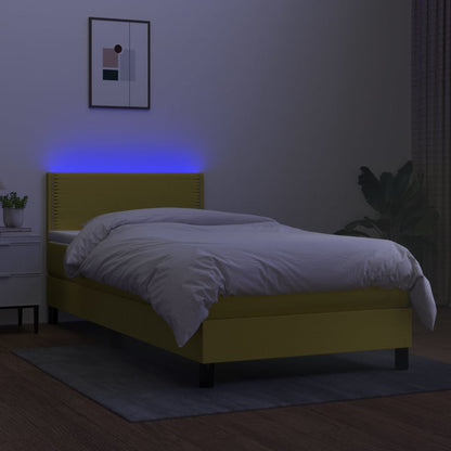 Letto a Molle con Materasso e LED Verde 100x200cm in Tessuto