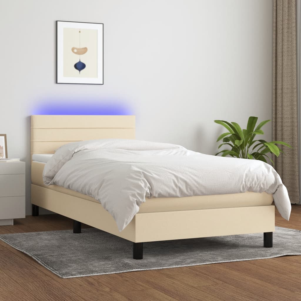 Letto a Molle con Materasso e LED Crema 80x200 cm in Tessuto