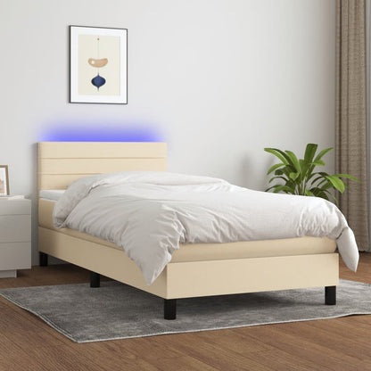 Letto a Molle con Materasso e LED Crema 80x200 cm in Tessuto