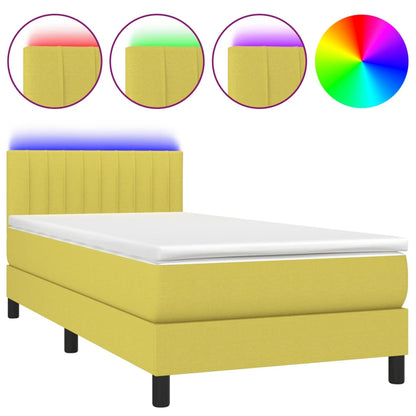 Letto a Molle con Materasso e LED Verde 100x200cm in Tessuto