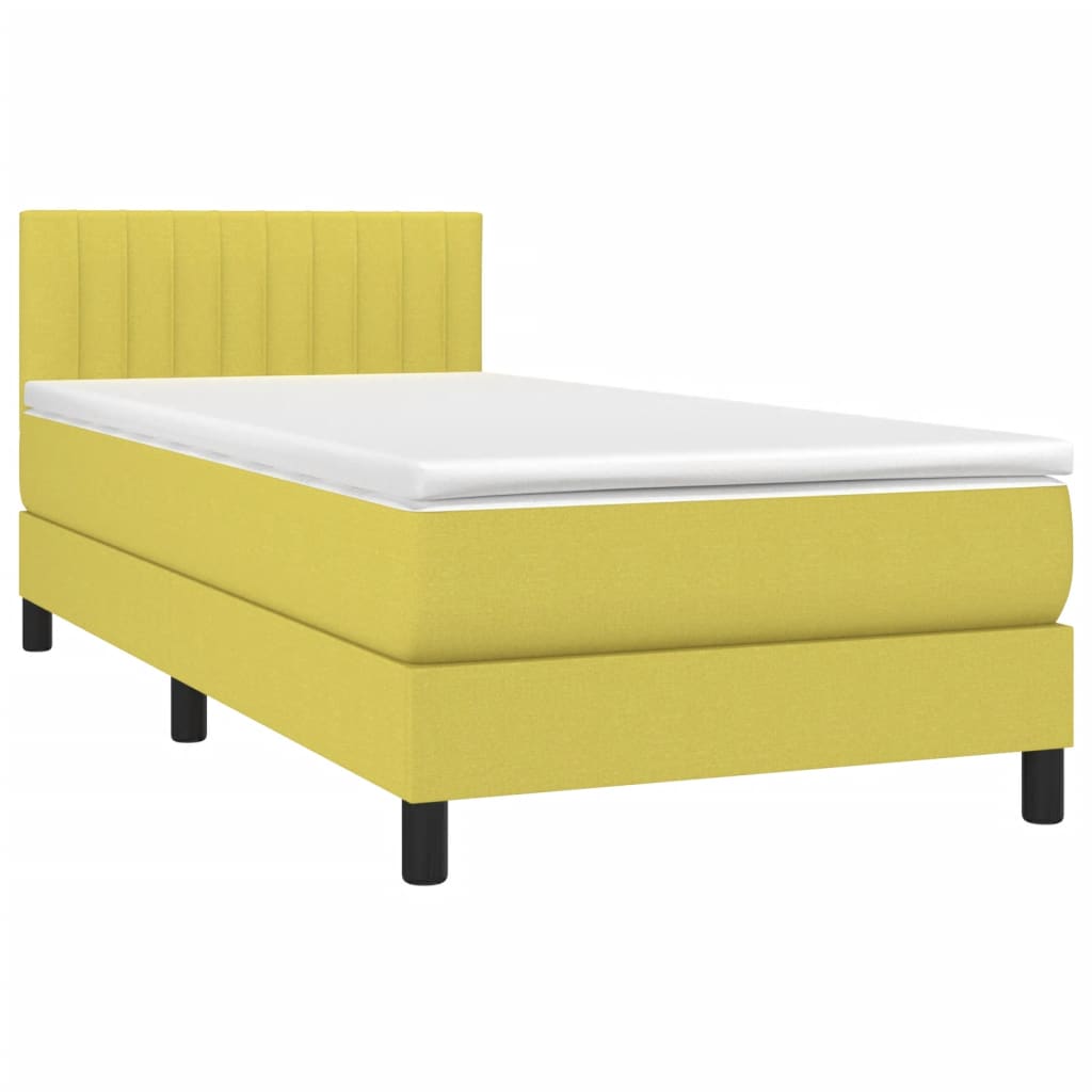 Letto a Molle con Materasso e LED Verde 100x200cm in Tessuto