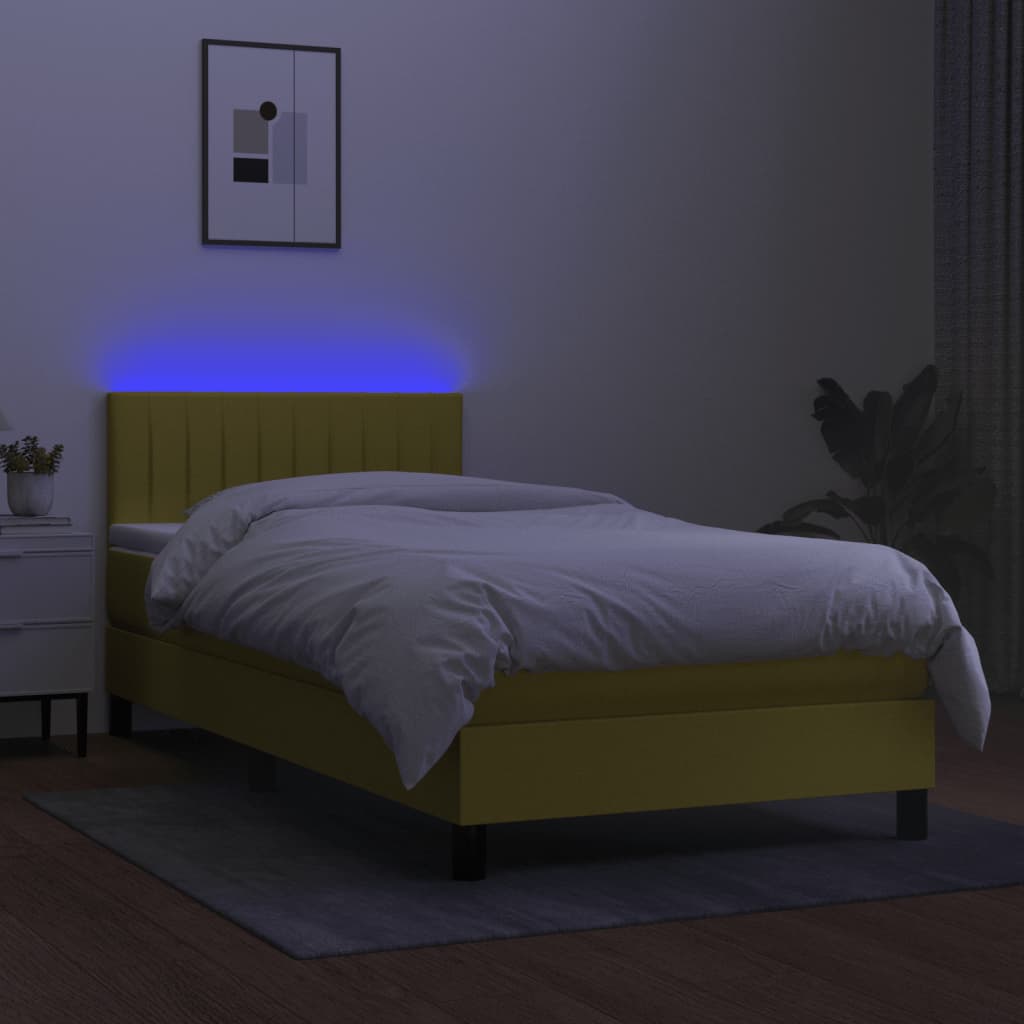 Letto a Molle con Materasso e LED Verde 100x200cm in Tessuto