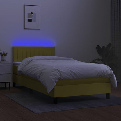 Letto a Molle con Materasso e LED Verde 100x200cm in Tessuto
