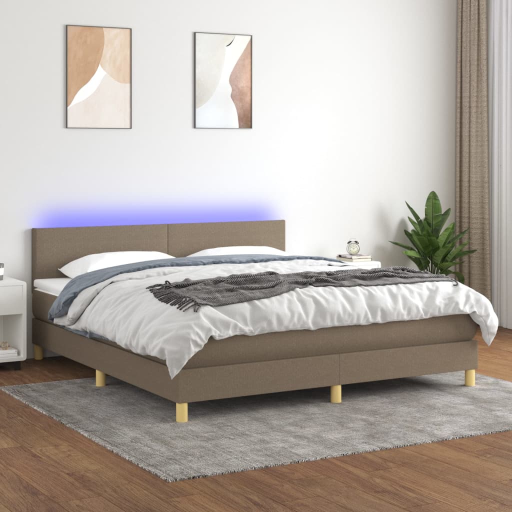 Letto a Molle con Materasso e LED Tortora 180x200 cm in Tessuto