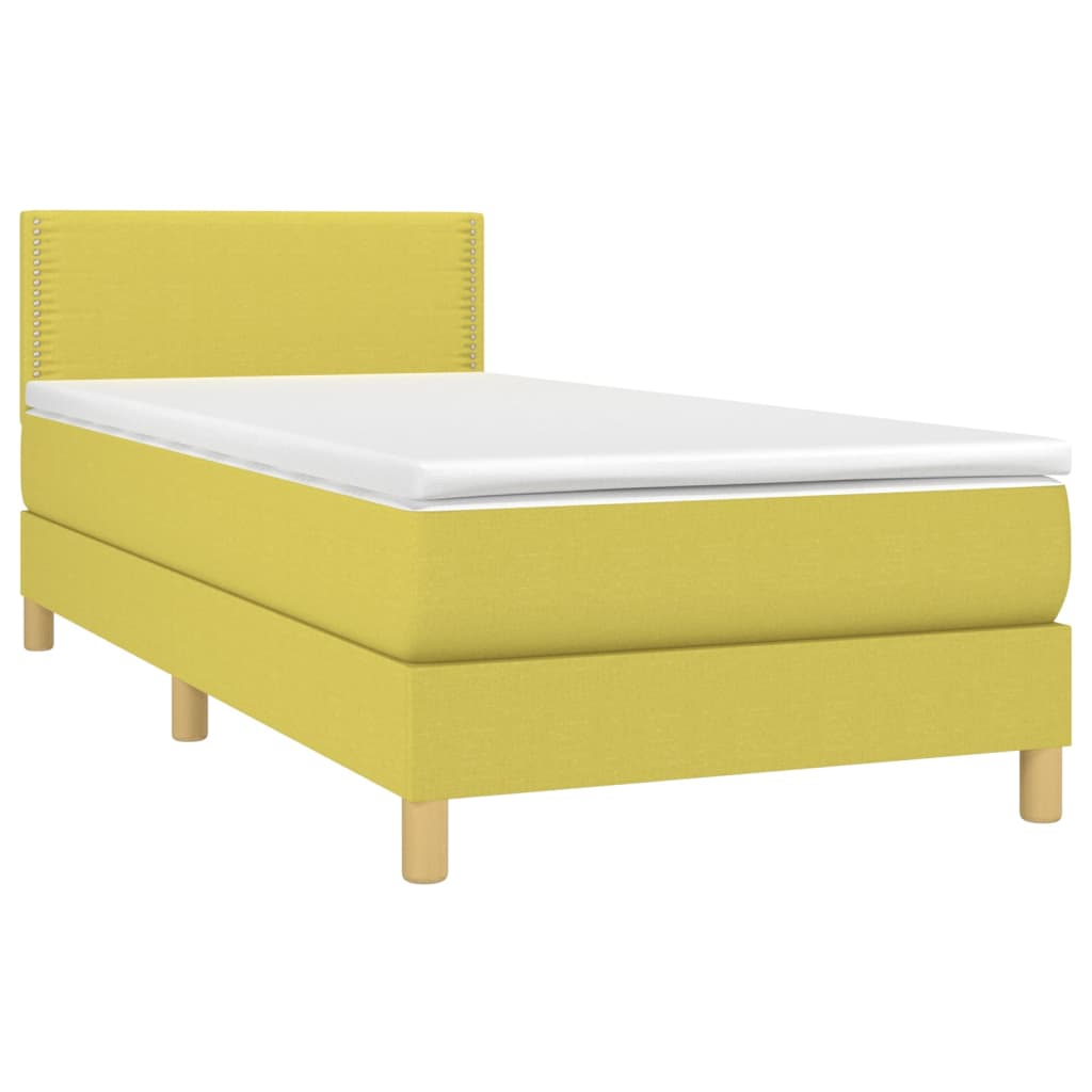 Letto a Molle con Materasso e LED Verde 100x200cm in Tessuto