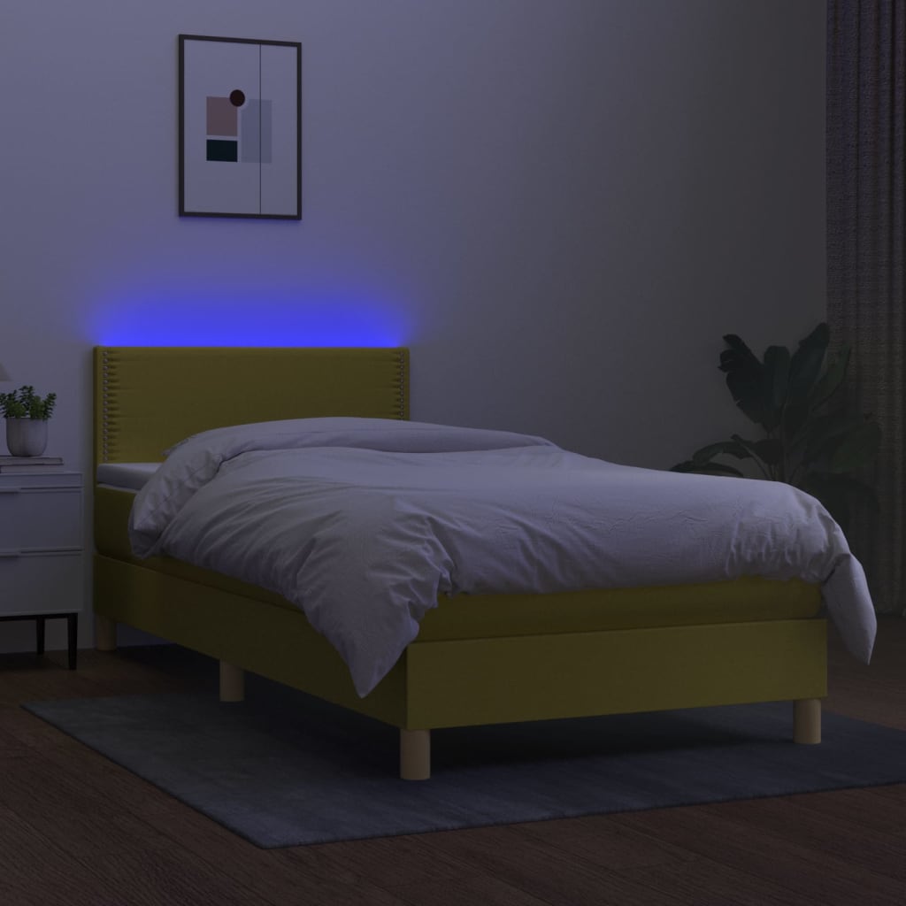 Letto a Molle con Materasso e LED Verde 100x200cm in Tessuto