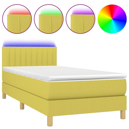 Letto a Molle con Materasso e LED Verde 100x200cm in Tessuto