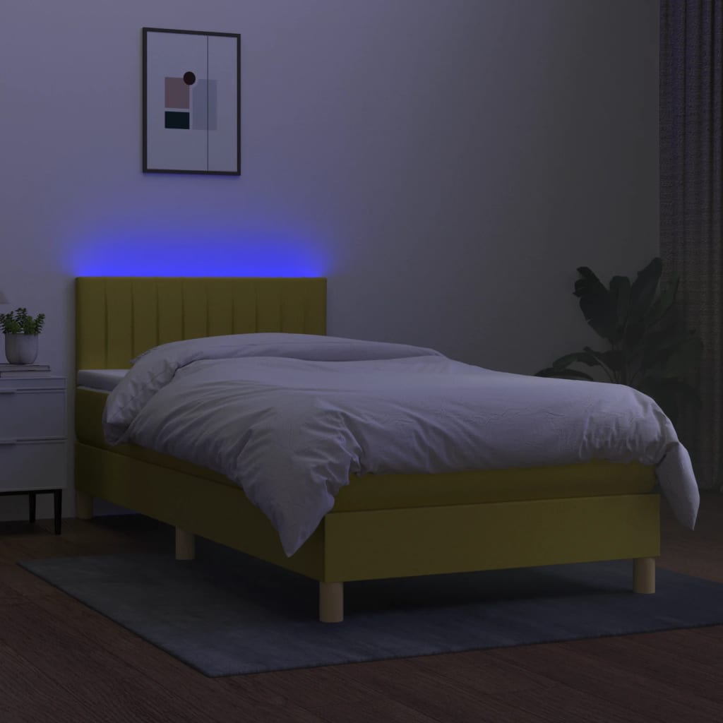 Letto a Molle con Materasso e LED Verde 100x200cm in Tessuto