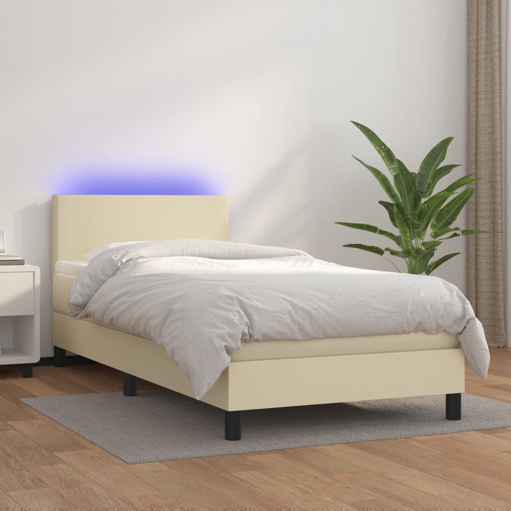 Giroletto a Molle con Materasso e LED Crema 80x200cm Similpelle