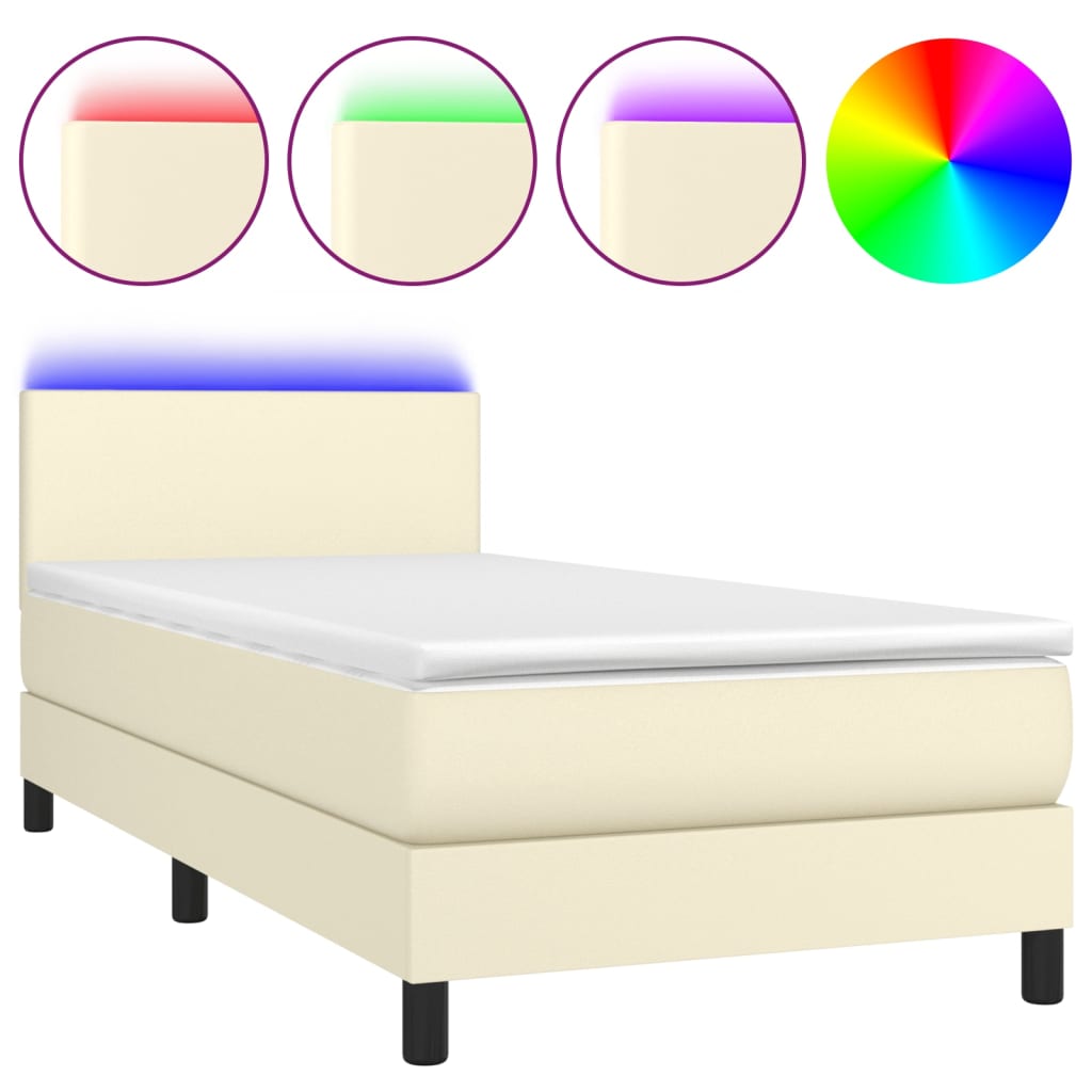 Giroletto a Molle con Materasso e LED Crema 90x190cm Similpelle