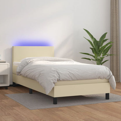 Giroletto a Molle con Materasso e LED Crema 90x190cm Similpelle