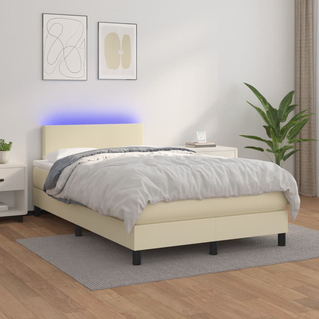 Giroletto Molle con Materasso e LED Crema 120x200cm Similpelle