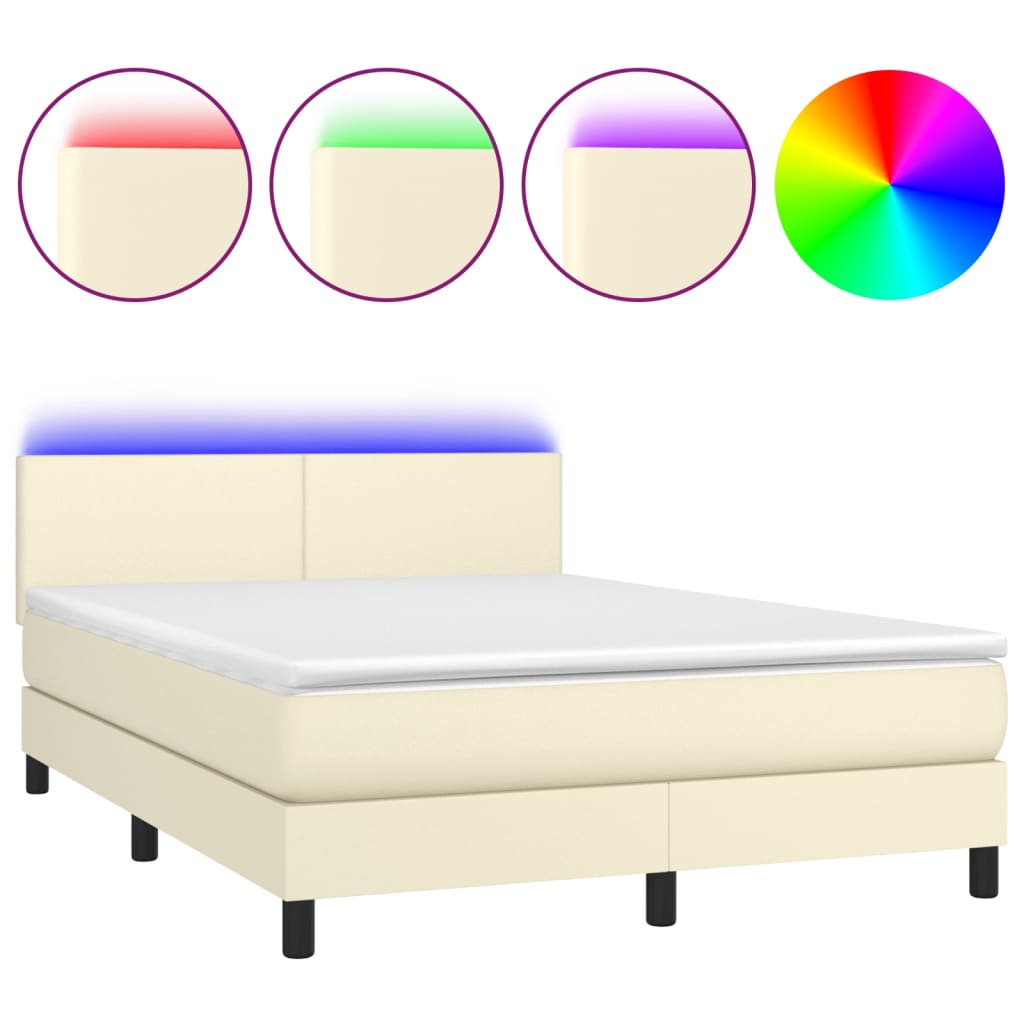 Giroletto a Molle con Materasso e LED Crema 140x190 cm