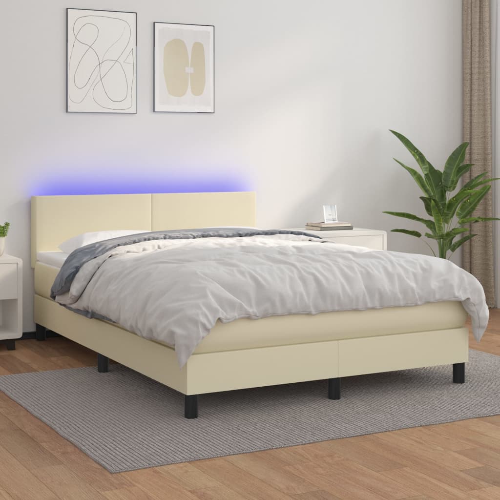 Giroletto a Molle con Materasso e LED Crema 140x190 cm