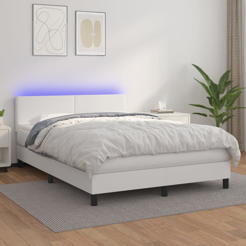 Giroletto Molle con Materasso e LED Bianco 140x200cm Similpelle