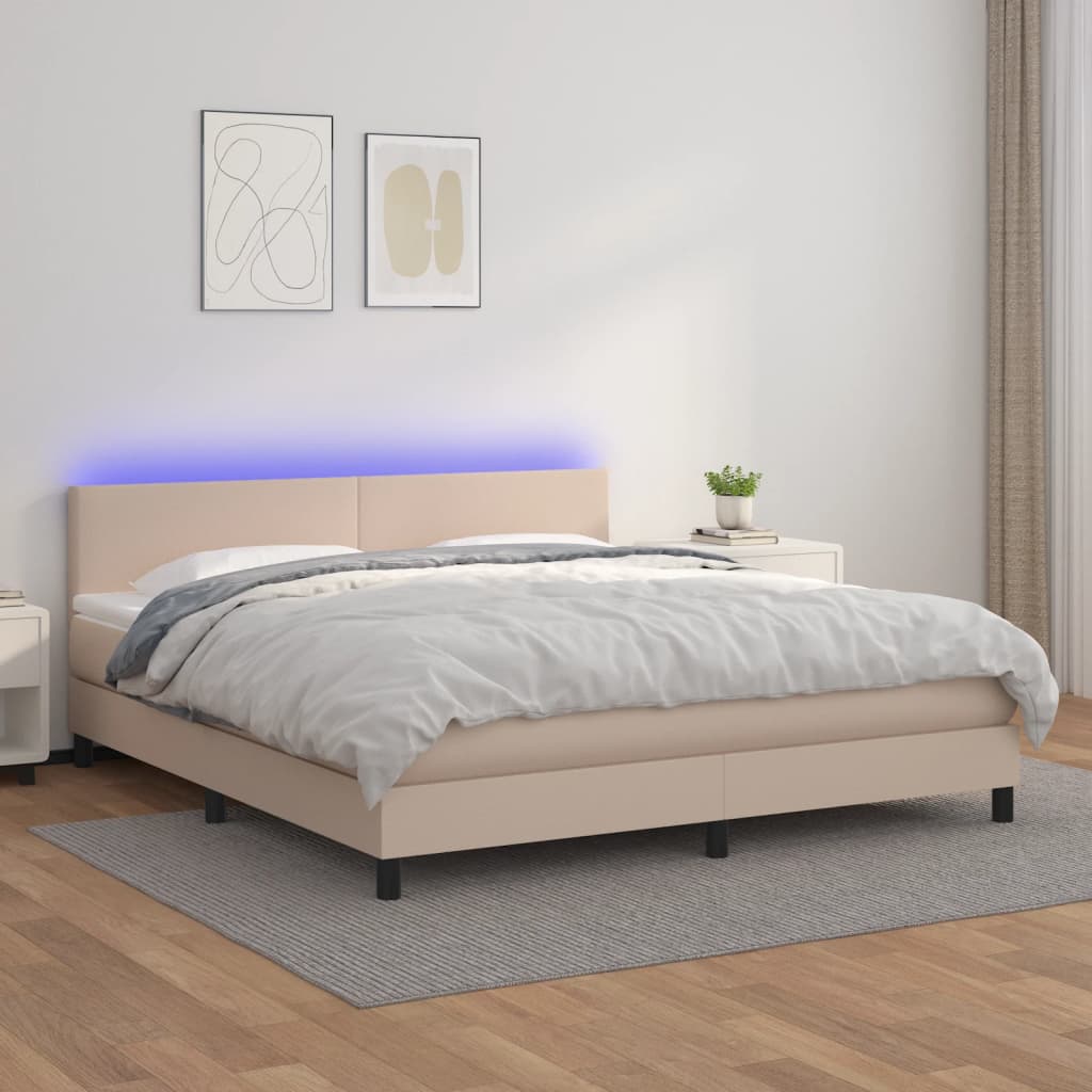 Giroletto Molle Materasso e LED Cappuccino 160x200cm Similpelle