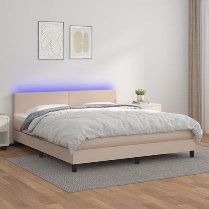 Giroletto Molle Materasso e LED Cappuccino 160x200cm Similpelle