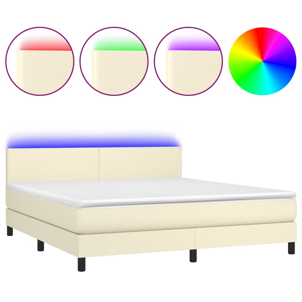 Giroletto a Molle con Materasso e LED Crema 180x200 cm