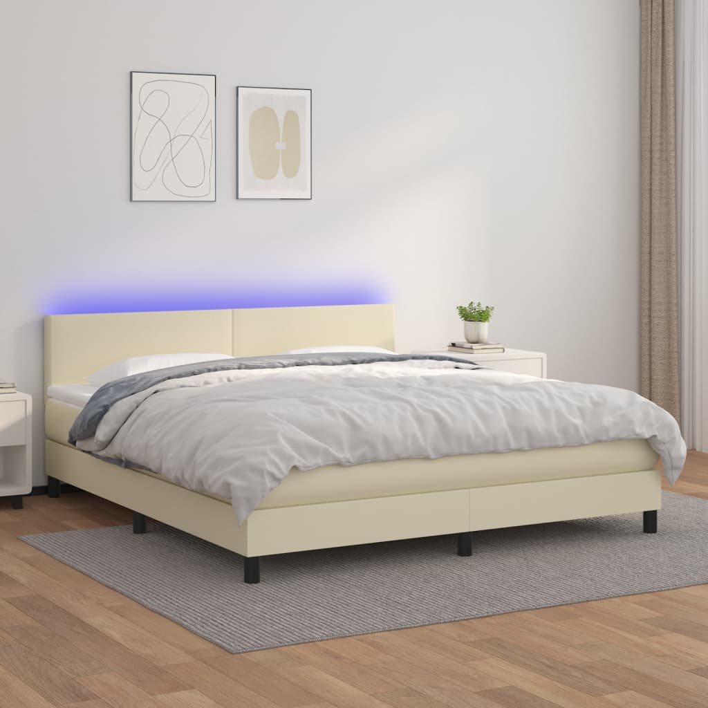 Giroletto a Molle con Materasso e LED Crema 180x200 cm