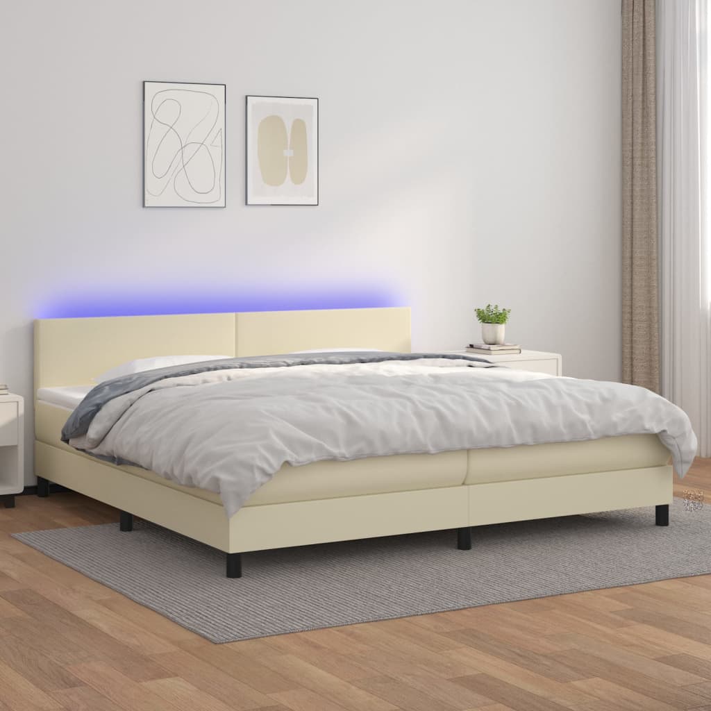 Giroletto a Molle con Materasso e LED Crema 200x200 cm