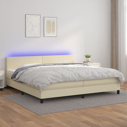 Giroletto a Molle con Materasso e LED Crema 200x200 cm