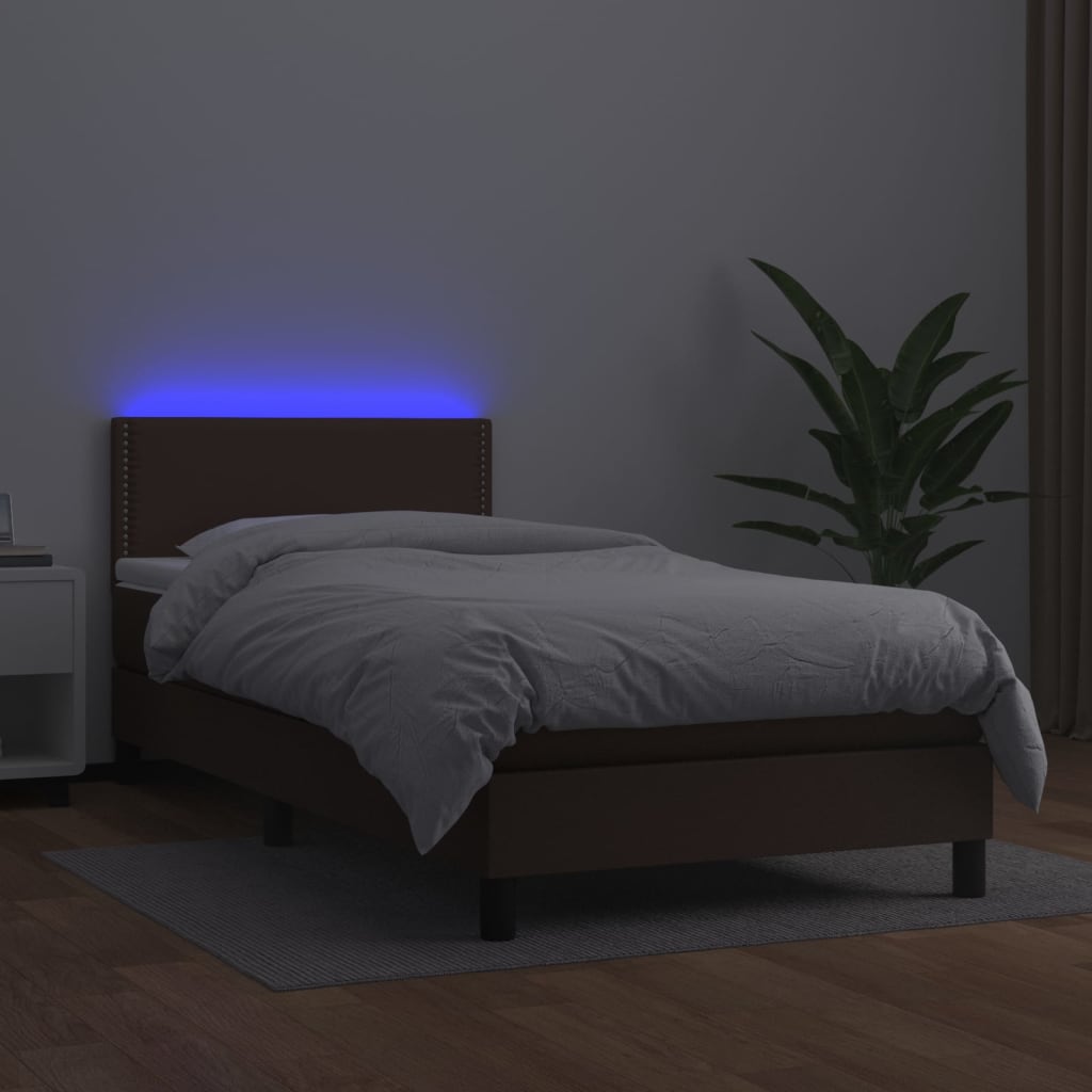 Giroletto Molle con Materasso e LED Marrone 100x200 cm