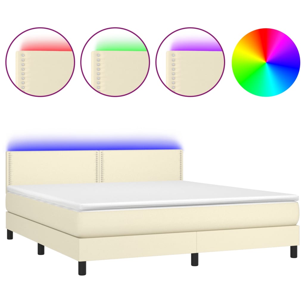 Giroletto a Molle con Materasso e LED Crema 160x200 cm