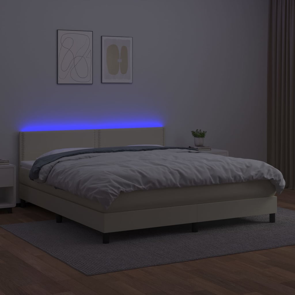 Giroletto a Molle con Materasso e LED Crema 160x200 cm