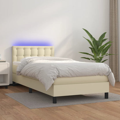 Giroletto a Molle con Materasso e LED Crema 80x200cm Similpelle
