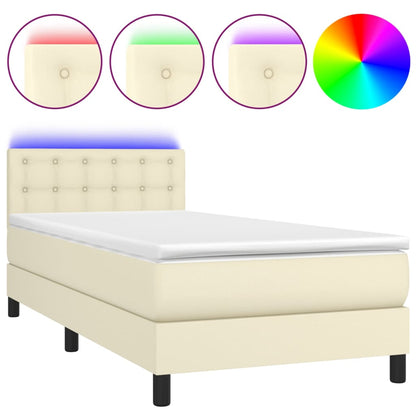 Giroletto a Molle con Materasso e LED Crema 90x190cm Similpelle